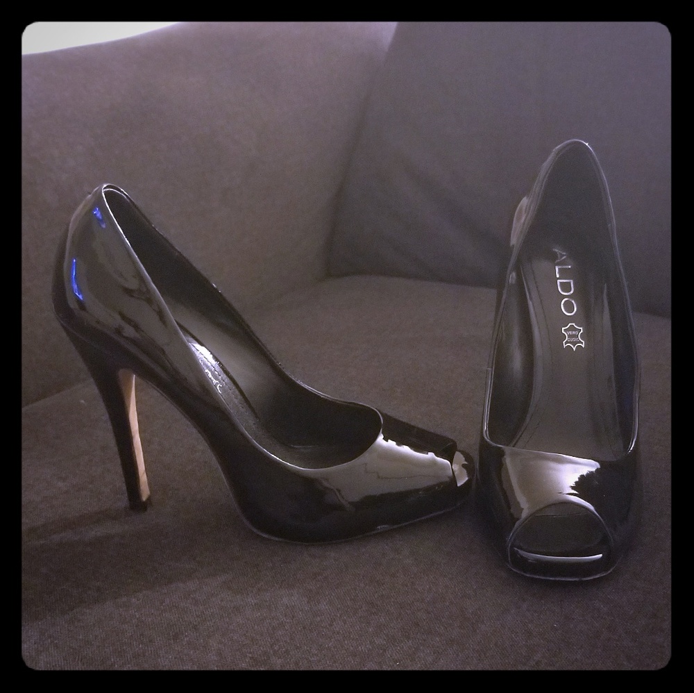 Aldo Black Peep Toe Stilettos